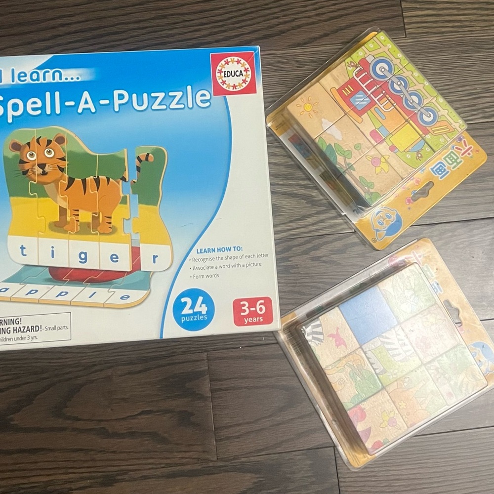 1 Spell-A-Puzzle - Multicolor tional Toy wooden blocks